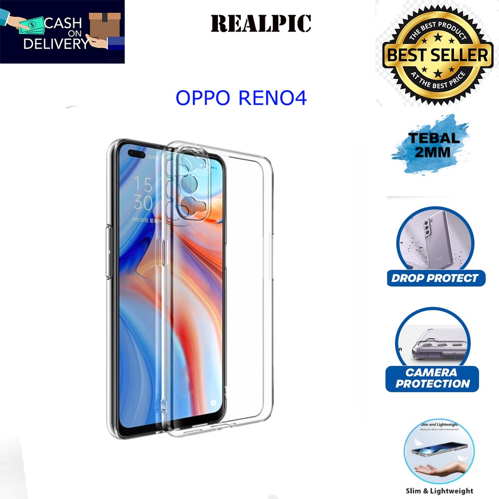 Case OPPO RENO4 Casing Clear HD KETEBALAN 2MM BENING TRANSPARAN TPU Premium Softcase