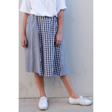 Zodie Gingham Patchwork Skirt - Black