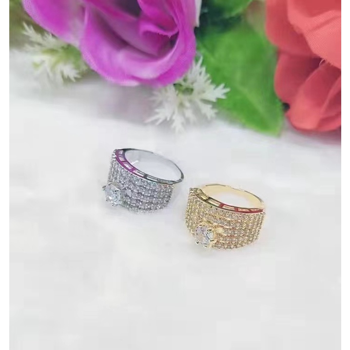 Cincin xuping permata putih dan hitam lapis emas 18k perhiasan fashion 031,032