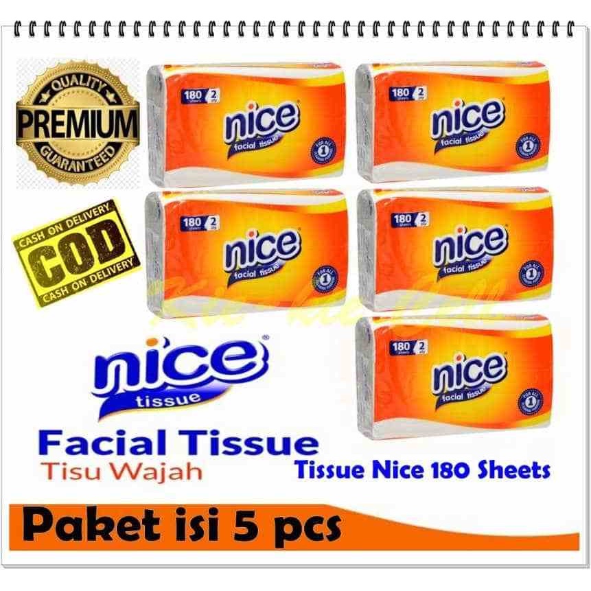 [Paket 5 Pcs] Tisu Tissue Wajah Nice 2 ply 180 Sheet TOSERBA