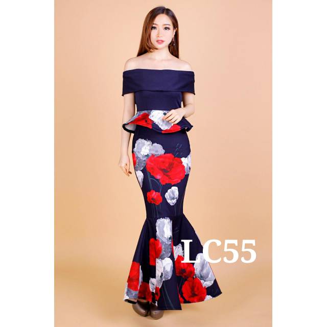 LC55 Long dress panjang duyung MENGEMBANG gaun pesta panjang sabrina duyung mermaid scuba vaganza