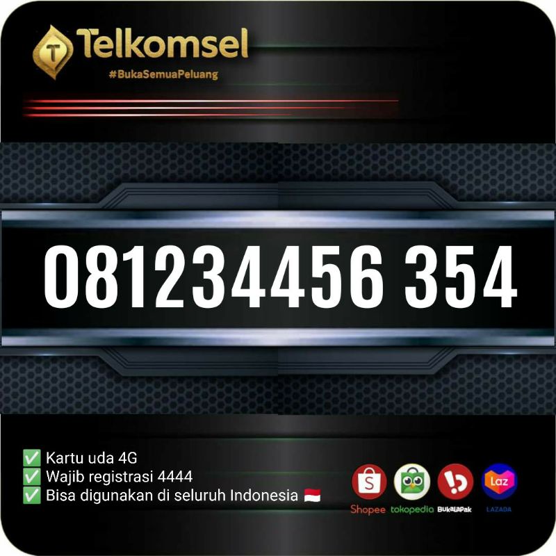 nomor cantik telkomsel prabayar simpati ESA 354 urut 081234456