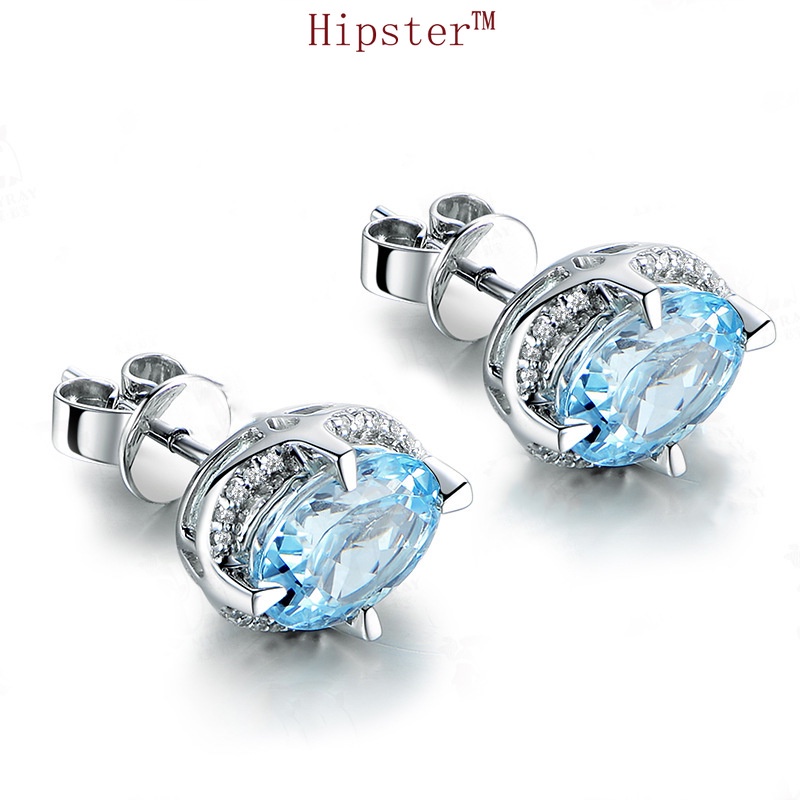 Light Luxury Diamond Temperament Aquamarine Simple Earrings
