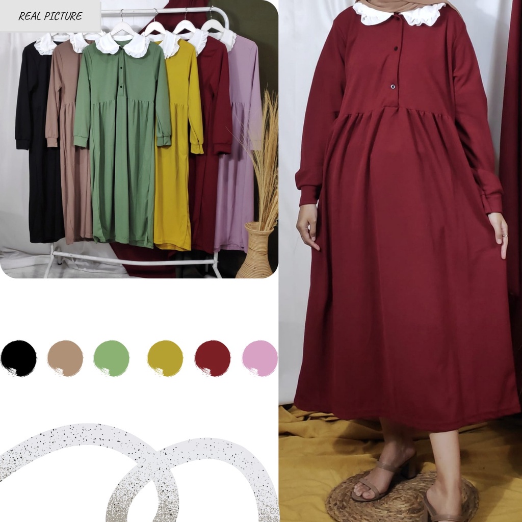 Dailythings Gamis Midi Wanita Busui Shofia Ukuran Fit L sampai XL  LD 100cm Panjang 107cm