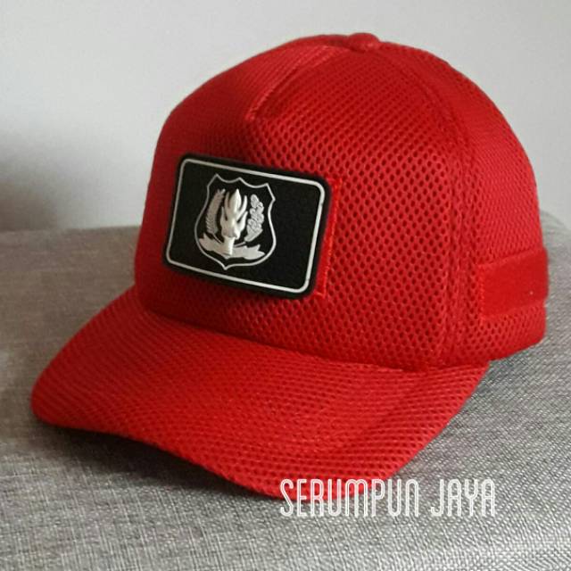TOPI SECURITY - TOPI SECURITY JARING DOUBLE MESH VELCRO - TOPI SECURITY VELCRO MERAH LOGO PUTIH