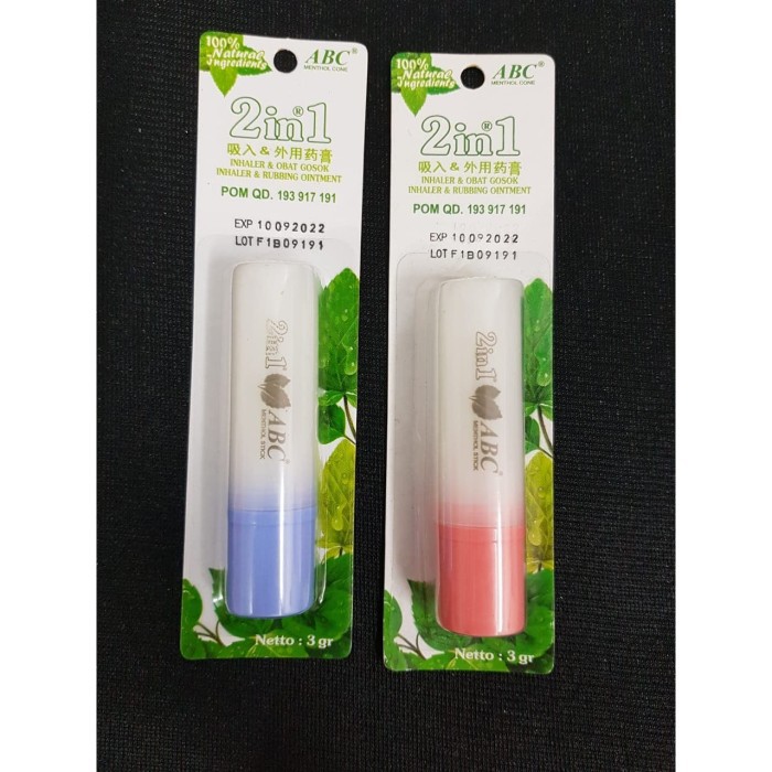 abc menthol stick 2 in 1 inhaler obat gosok pusing mabuk mual gatal