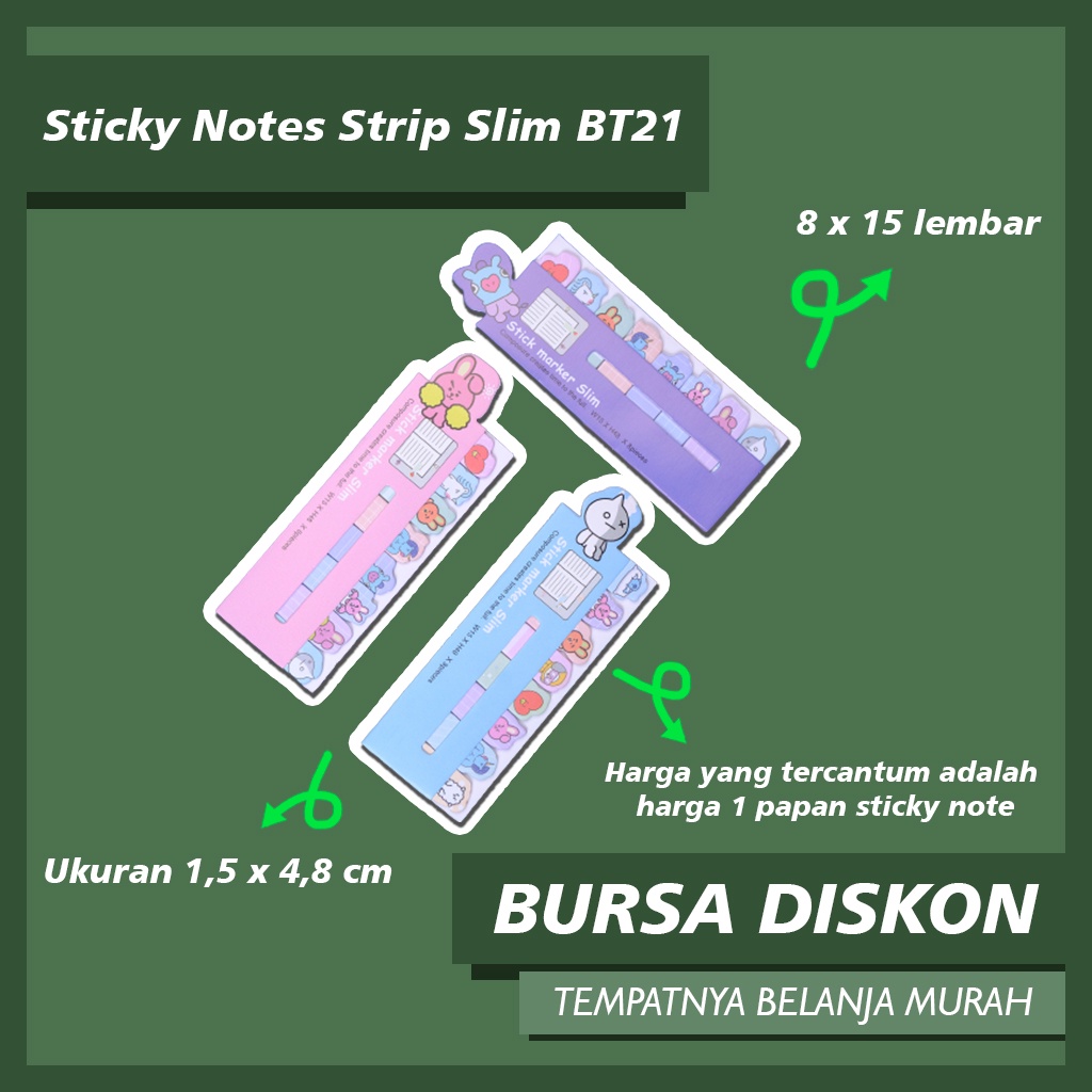 

Sticky Notes Strip Slim BT21 Boy Band Korea Post Pembatas Buku Halaman Memo Notes