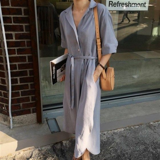Blue Collar Maxi Dress with Belt | dress korea biru muda soft blue wanita
