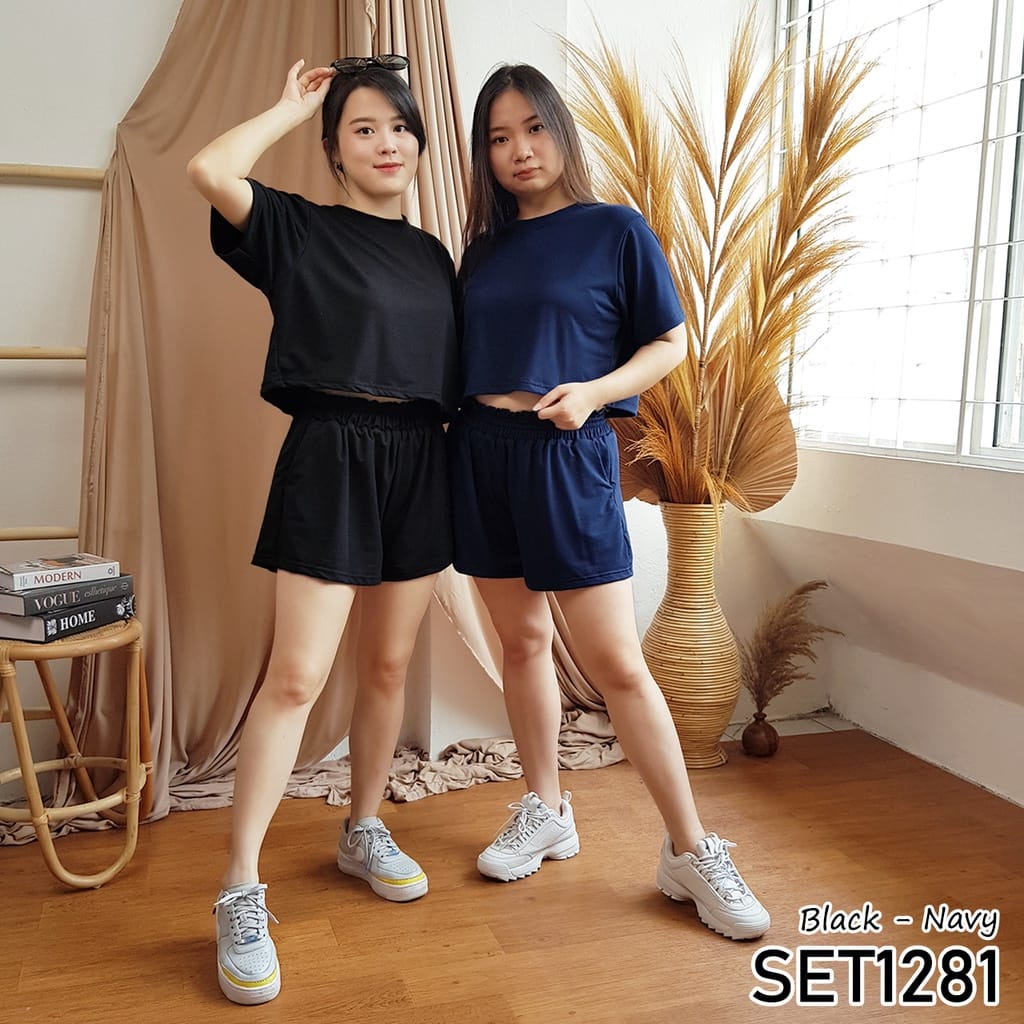 GSC - One Set Crop Top/ Setelan wanita Babyterry polos