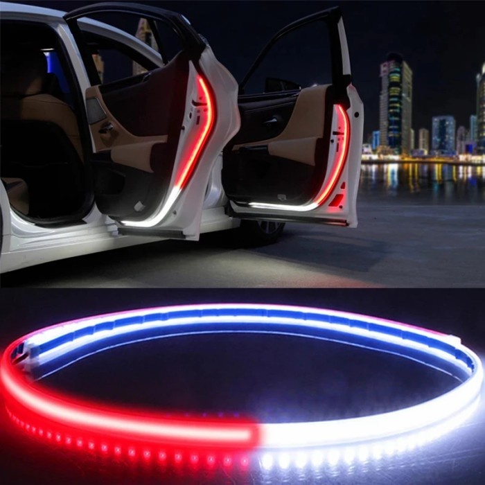 DIY Lampu LED Strip Buka Welcome Warning Pintu Mobil Merah Putih 120cm