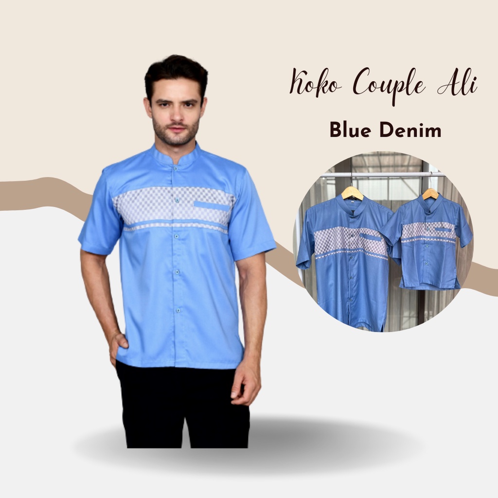 Koko Couple Ayah dan anak warna blue denim kotak