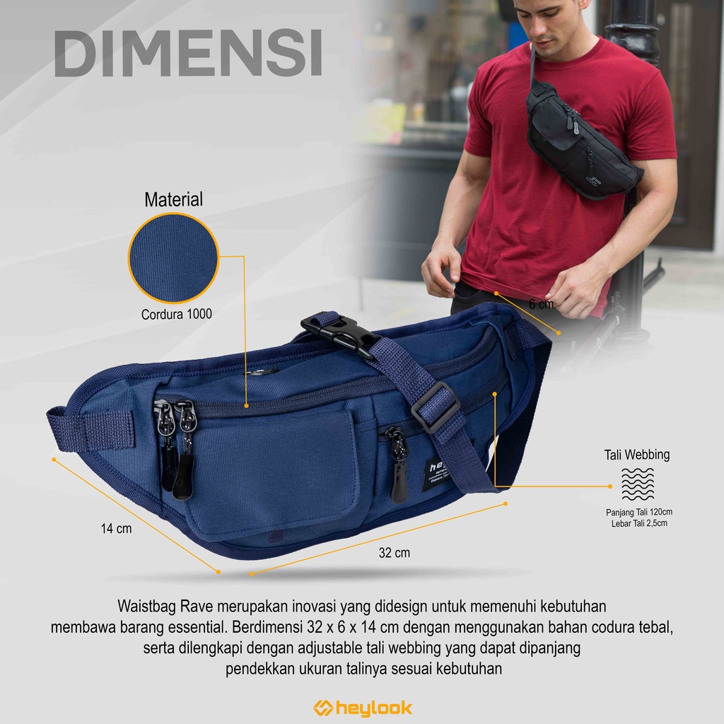 HEYLOOK Project - Tas Selempang RAVE Waist Bag Pria Terbaru Sling Bag Distro