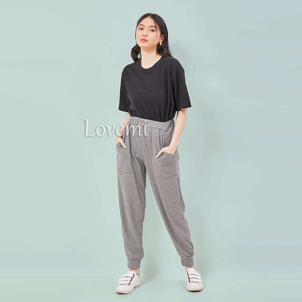 LOVEMI Jesie Knit Pants Celana Joger Knit Rajut Wanita Premium Import
