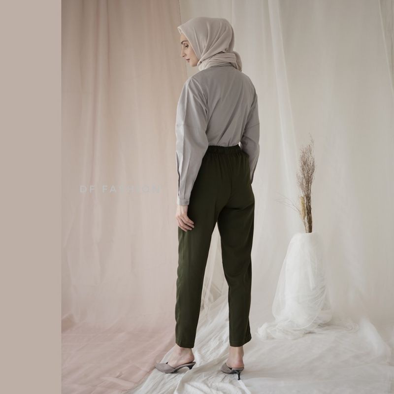 Celana panjang wanita lurus pinggang karet Tali