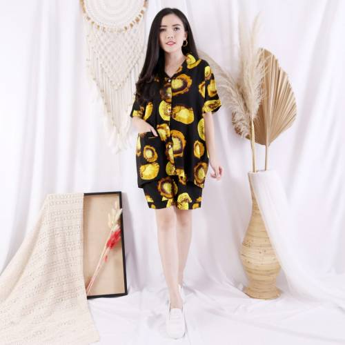 Setelan Piyama Wanita Pendek Motif Tie Dye One Set Rayon Baju Tidur Cewe DARTI HP Jumbo XXL-MARIFA HITAM