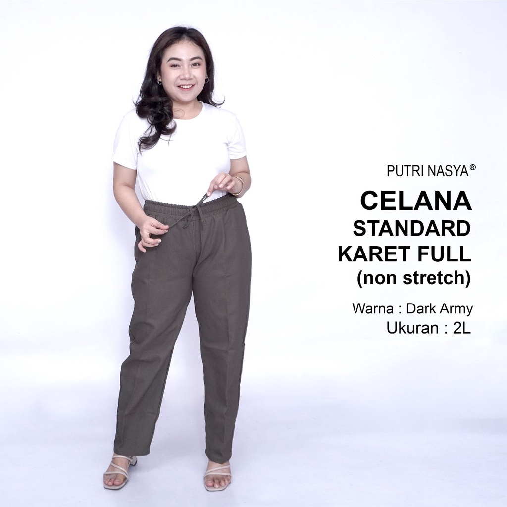 Celana Kerja Kantor Standard Karet Full (NON STRETCH) Jumbo Wanita / Celana Wanita Super Bigsize / Celana Bahan Formal Seragam Wanita / 8L,6L,5L,4L,2L,XL, all size / Celana Karet Kekinian Model Terbaru Trendy / Celana Katun Kerja Kantor Super Big Wanita