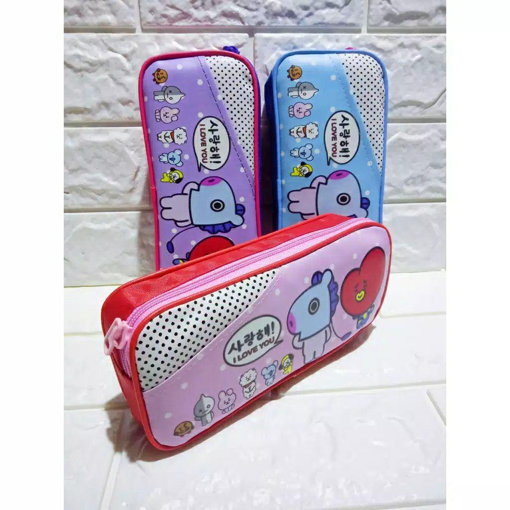 KOTAK PENSIL KARTUN POUCH CLUTCH  DENGAN KANTONG DEPAN