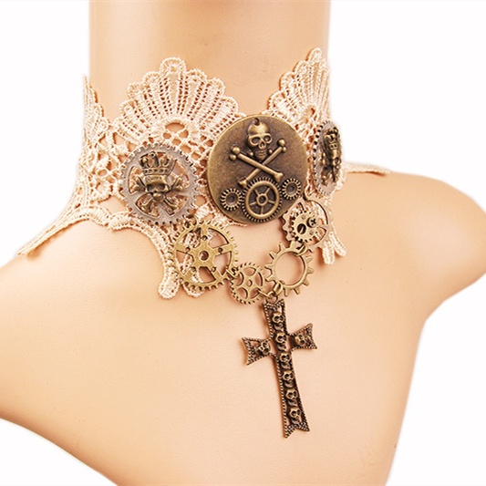 Halloween Skeleton Cross Pendant Necklace 8526