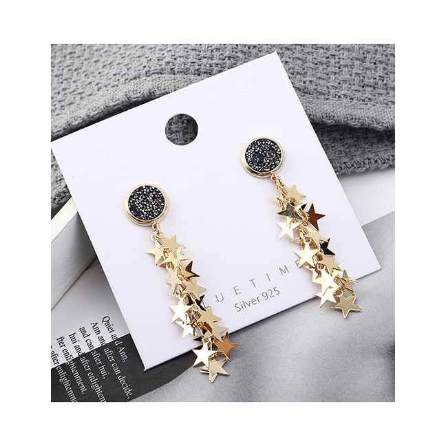 LRC Anting Tusuk Fashion Gold Plated Gold Five-star S925 Silver Needle Earrings Y62784