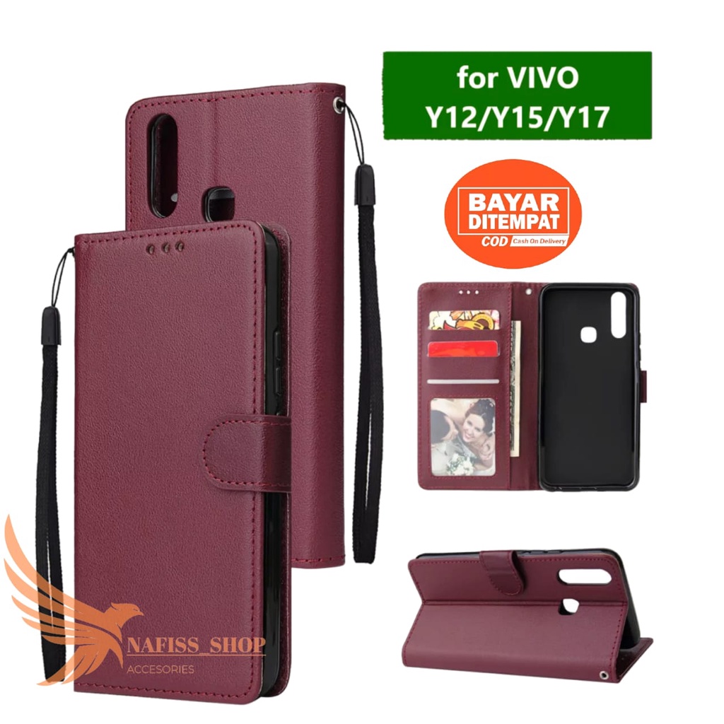 Case Flip / Case Kulit For Vivo Y12/Y15/Y17 flip wallet case standing flip Leather cover Handphone