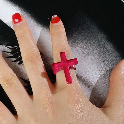 LRC CincinFashion Cross Decorated Simple Design Resin Korean Rings