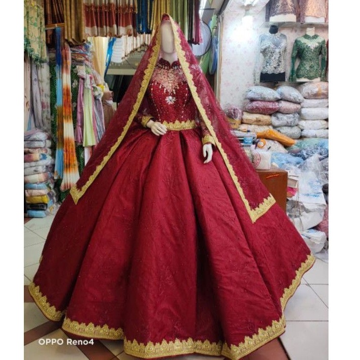 gaun pengantin india mewah muslim rok busa rok panjang ala india terbaru modren gaon pernikahan mewah Bisa COd gaun premium kekinian hijab muslimah penganten wedding
