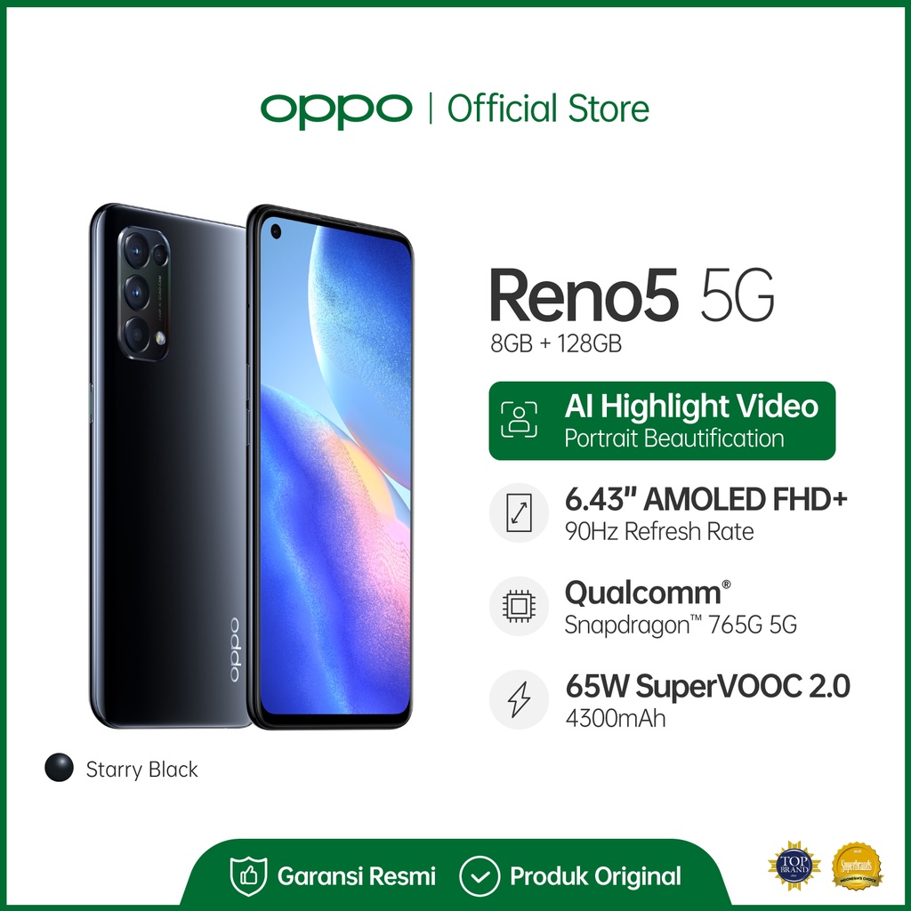 OPPO Reno5 5G 8GB/128GB [65W SuperVOOC 2.0, Quad Camera, NFC Supported, Dual-View Video]-1