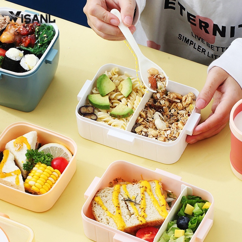 Sendok Tempat Makan Kotak Bekal Tempat Makan Jerami Lunch Box Set Gandum  ️Karakter Kartun Kotak Bento