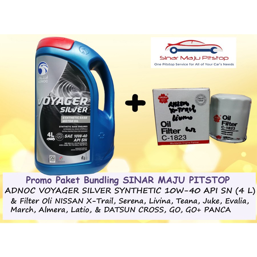 Paket Bundling Oli ADNOC VOYAGER 10W-40 API SN Original 4 Liter & Filter DATSUN GO & DATSUN GO+ PANC