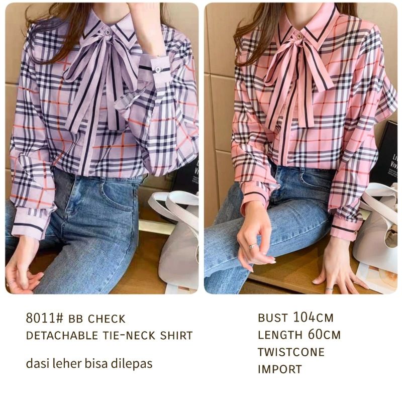 MDLV 8011 BB CHECK DETACHABLE TIE NECK SHIRT KEMEJA KOTAK KEMEJA KOREA KEMEJA PREMIUM FASHION IMPORT