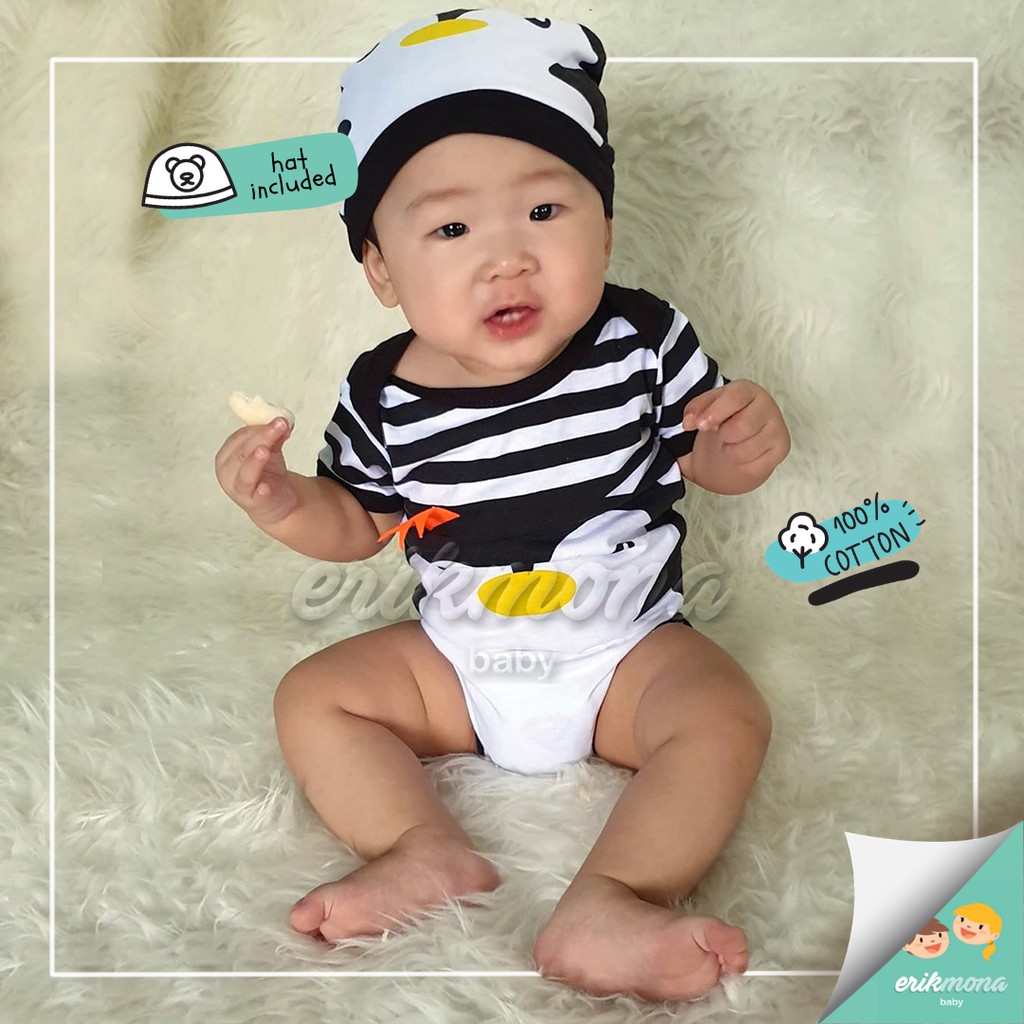 ✔️baju bayi jumper bayi✔️ karakter penguin hitam lucu✔️