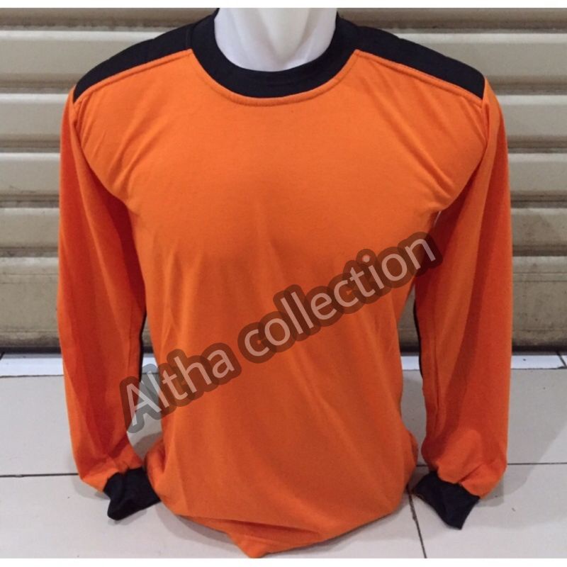 kaos lengan panjang orens polos/kaos tembak bantalan oren/penembak polos