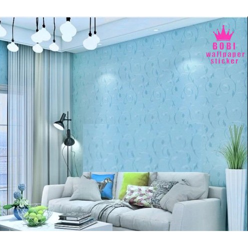 Wallpaper Sticker motif samar biru 81034-F7 / Wallpaper New 2020 / Ukuran 9mx45cm