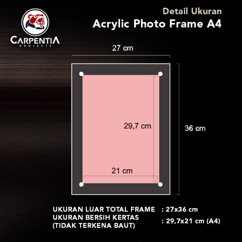 Frame Foto Akrilik A4 Acrylic Photo Table Top Bingkai Photo Stand Penyangga Kaki Metal Stainless Merk MC Marga Cipta