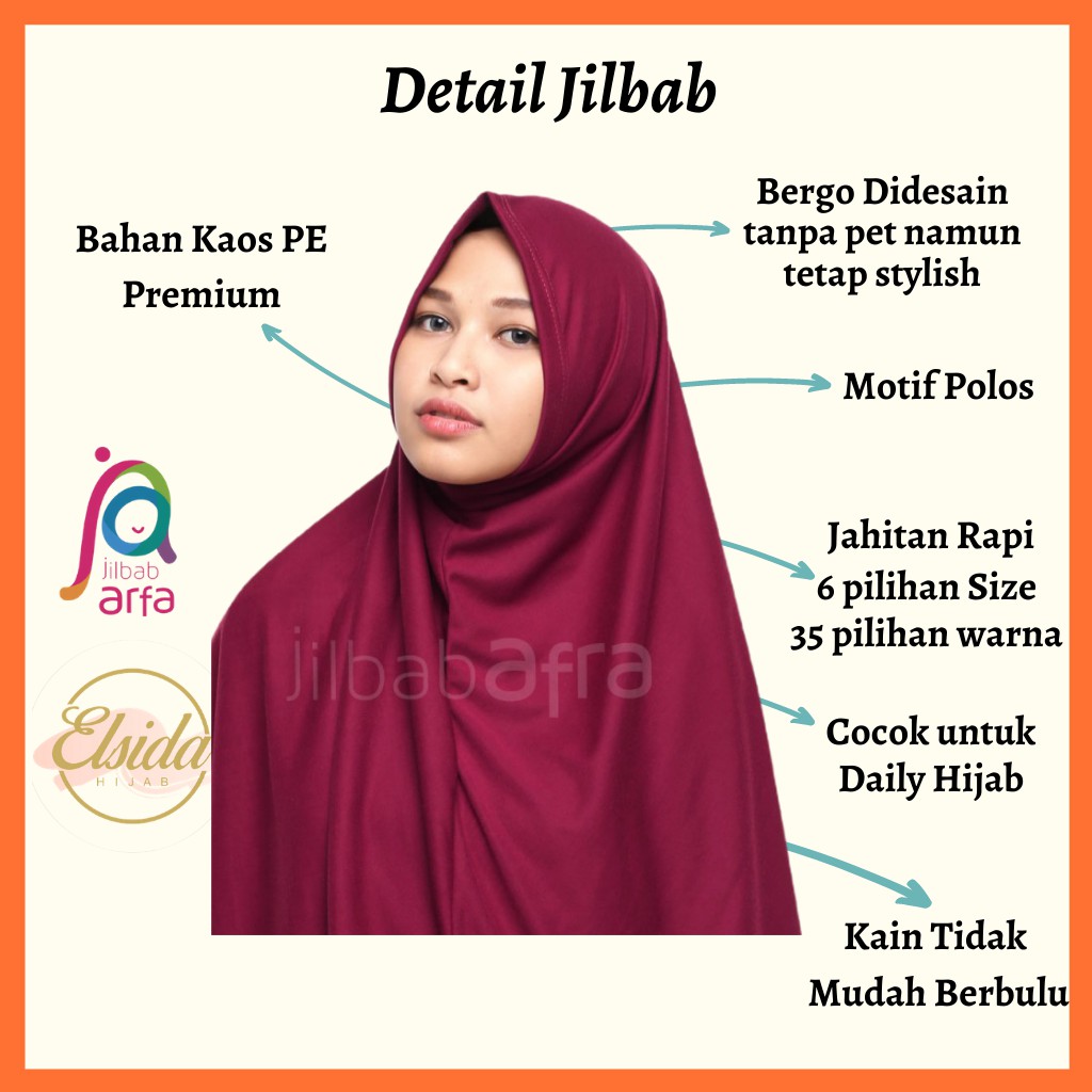 JILBAB AFRA SYIFA MERAH MARUN Bergo Tanpa Pet- bergo kaos syiria syar'i (Kerudung Instan)-1