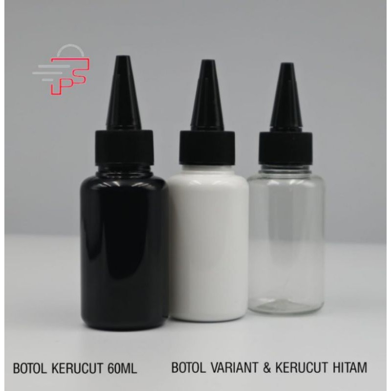 BOTOL KERUCUT 60 ML / BOTOL TINTA 60 ML / BOTOL TETES 60 ML - TUTUP HITAM