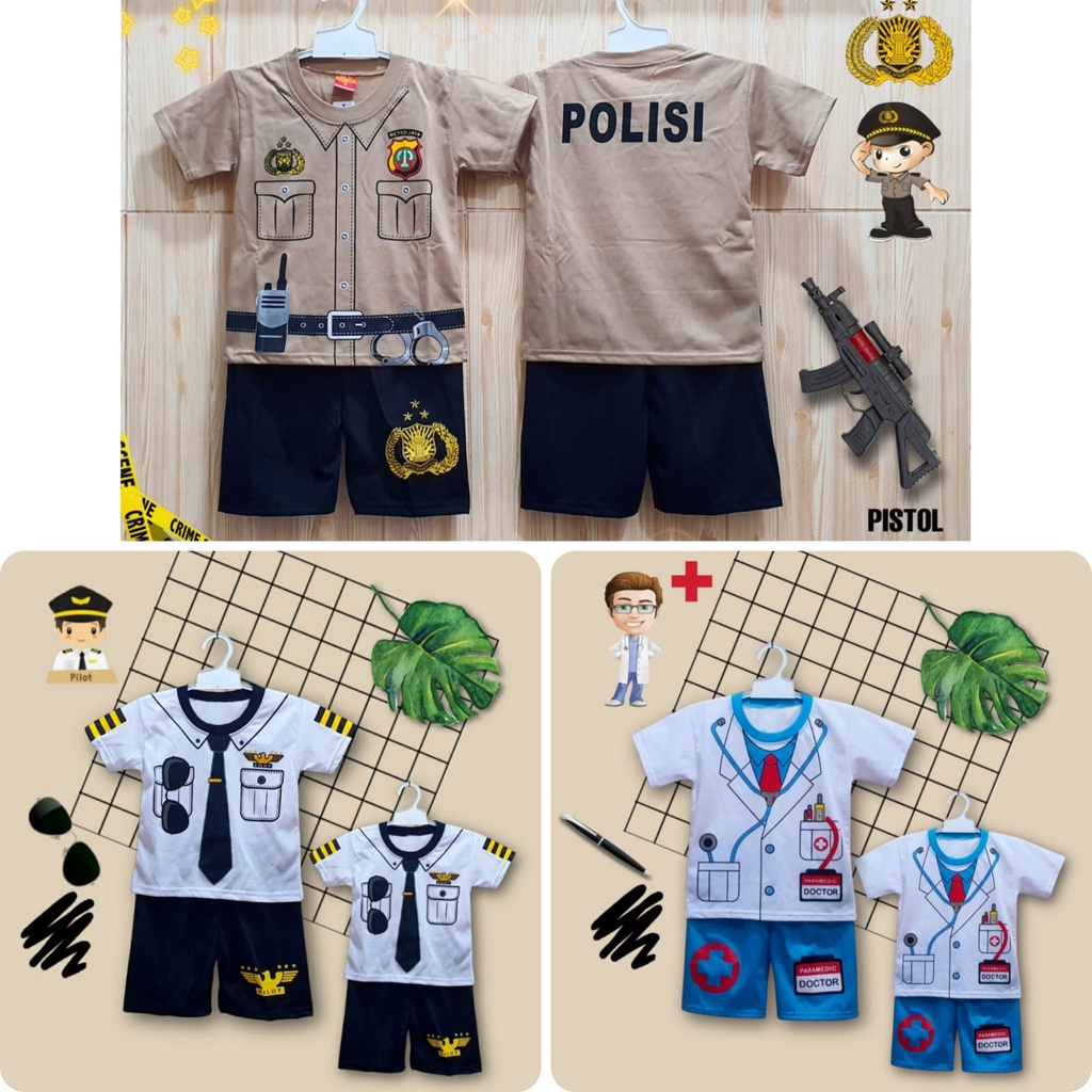 SETELAN BAJU ANAK POLISI DOKTER PILOT KARAKTER ANAK UNTUK ANAK 2-10 TAHUN