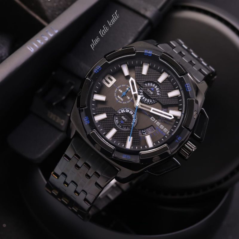 New Jam Tangan Pria DIESEL Tanggal Chrono Aktif Plus Tali Kulit Dan Box Bawaan