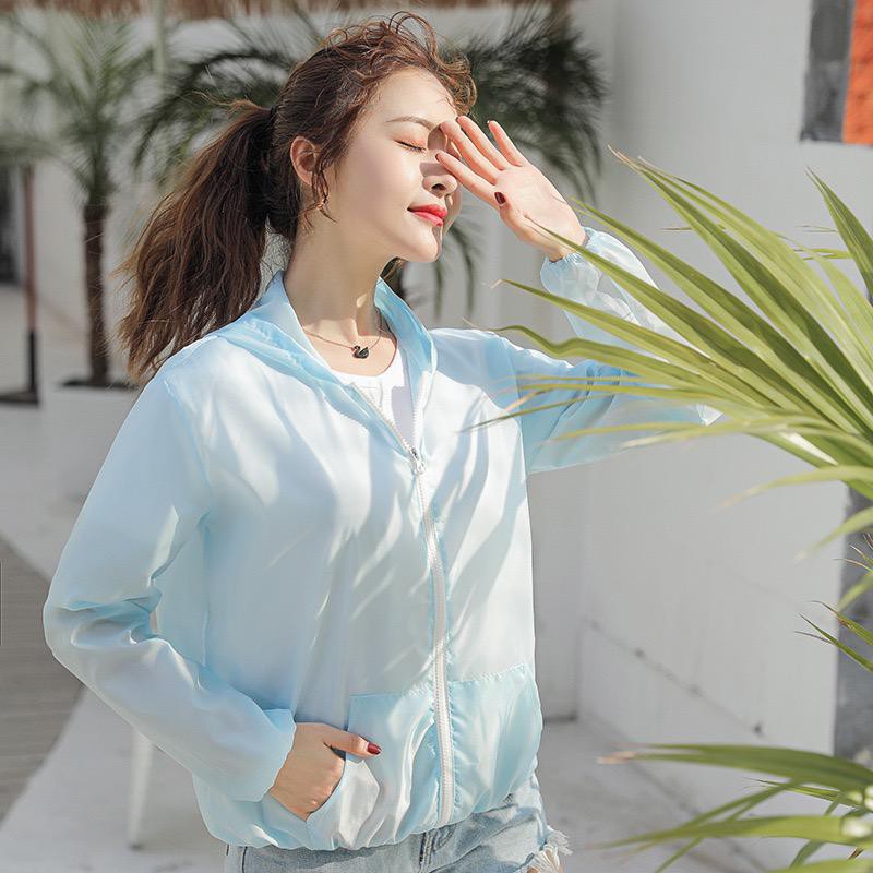 Jaket Sepeda Wanita Korea Style Jacket Jogging Anti UV Import Cepat Kering CAHAYATOPIPET Jaket1-Biru