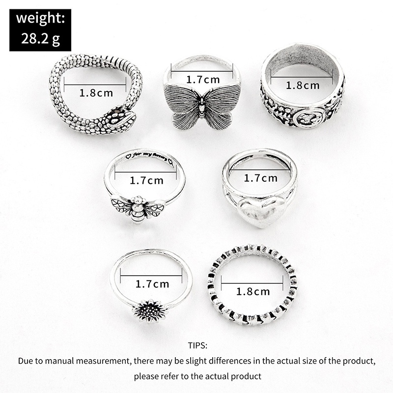 Set Cincin Rantai Ular Desain Kupu-Kupu Gaya Punk Gothic Vintage Untuk Wanita