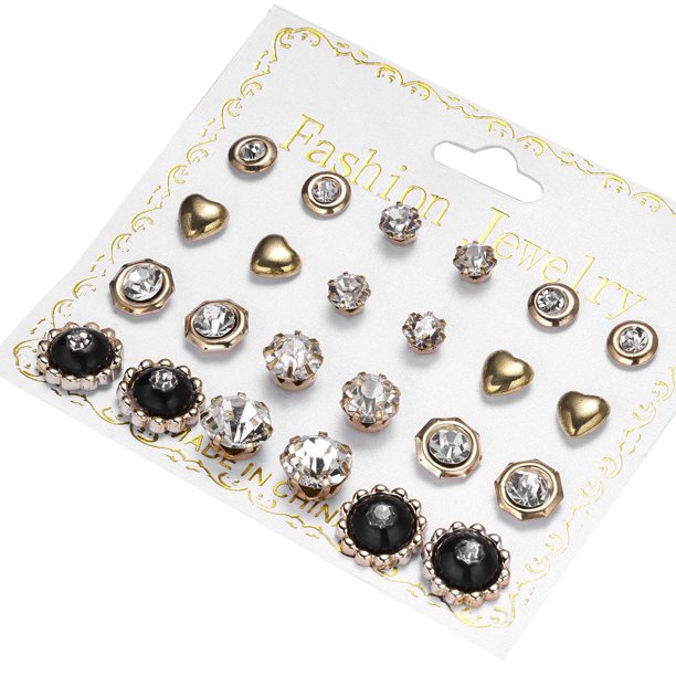 ⭐COD 12 Pasang Anting Set Tusuk Model Mutiara Intan Bentuk Bulat Gaya Korea Untuk Wanita Dalika-G