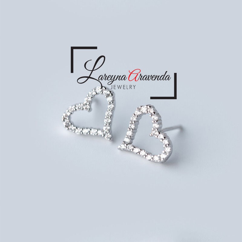 Anting Kristal Wanita Silver S925 Model Love Ear Studs AT032