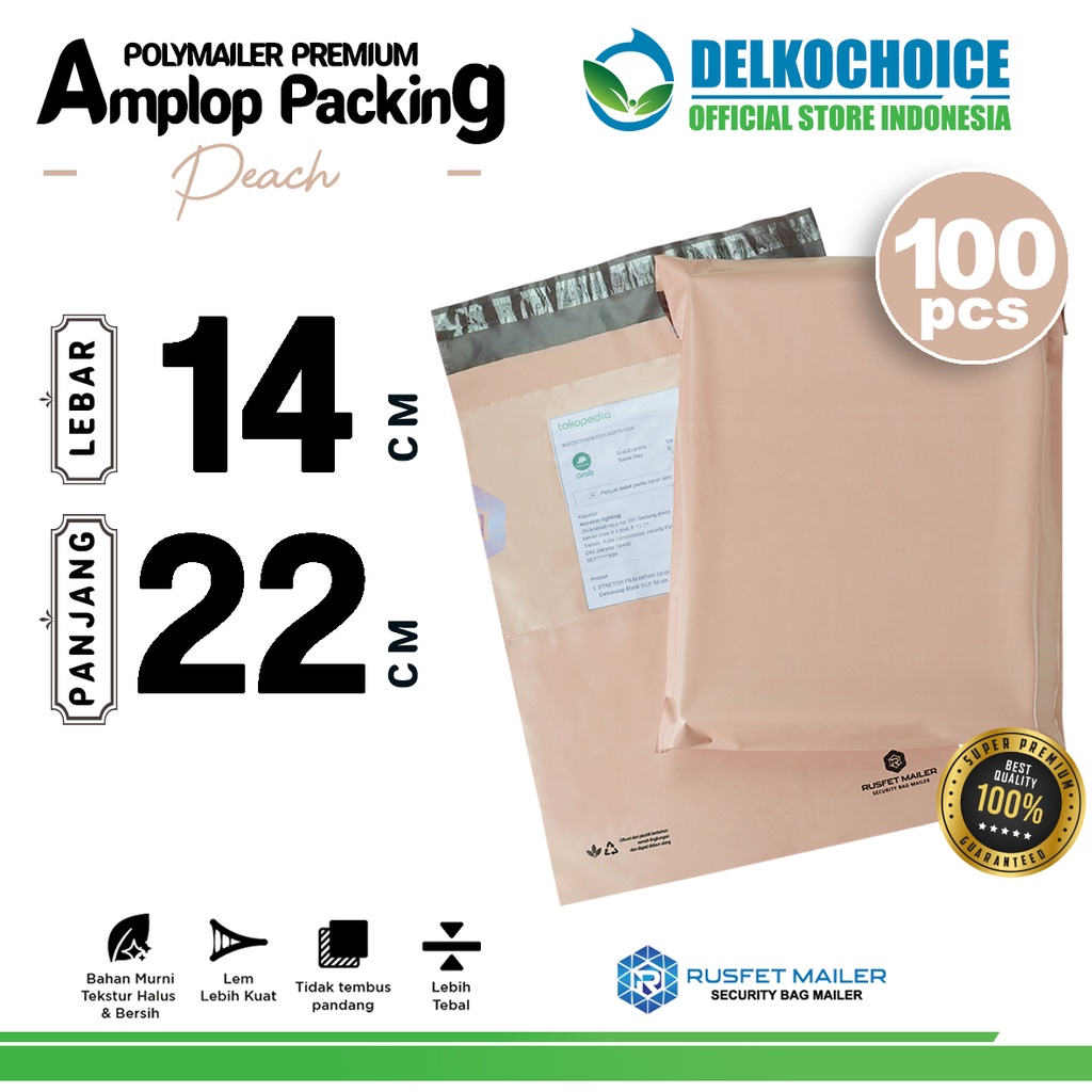 

Polymailer Polos PEACH 14x22cm Amplop Plastik Packing Olshop PREMIUM / PACK