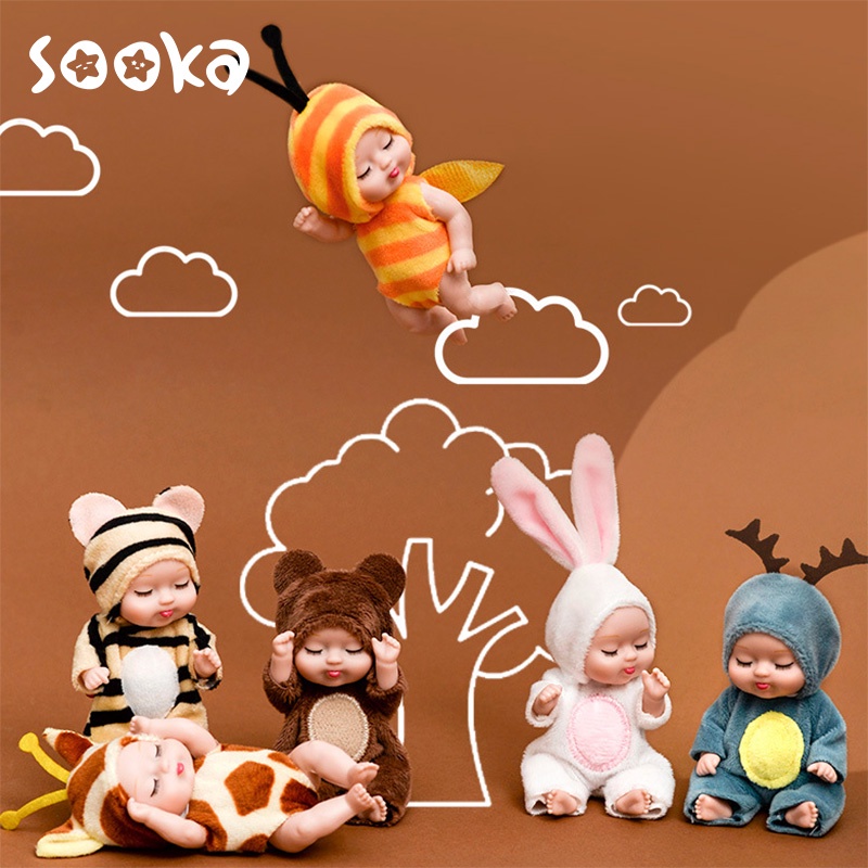 SOOKA Mainan Boneka Bayi Super Mini Reborn/Newborn Perempuan Tidur Mini Lucu Mirip Asli Ukuran 11 cm Bisa Berputar /Sleep Baby Doll Model Rusa / Lebah / Beruang Tidur SK-GDI1082