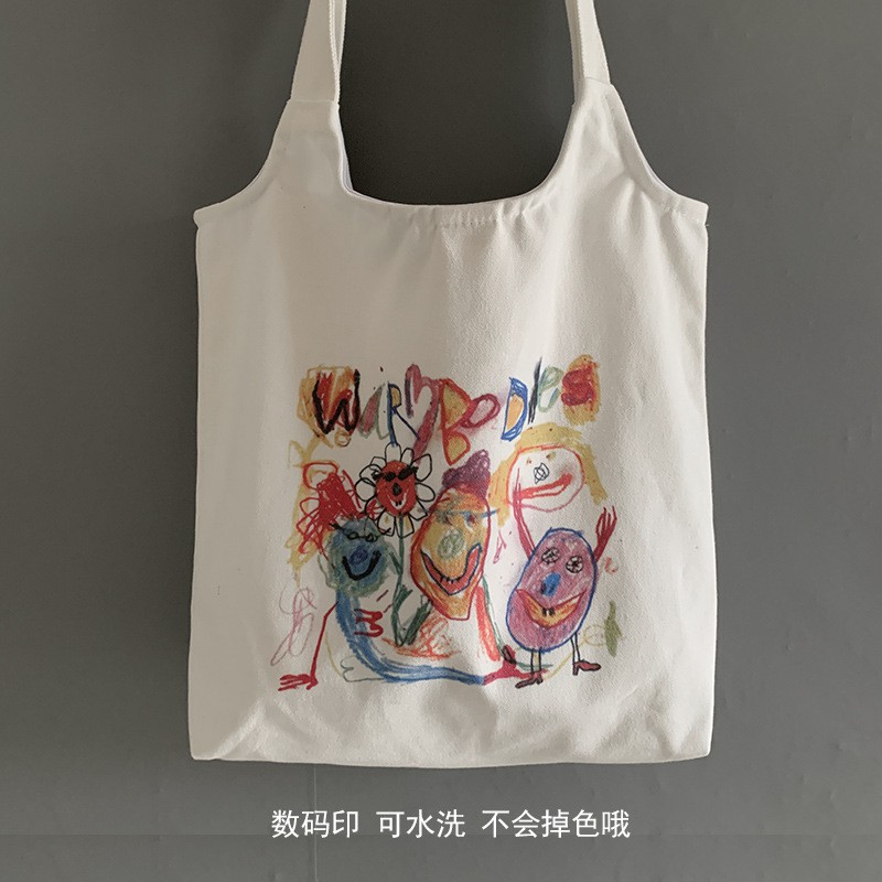 TC-26 tas kanvas canvas wanita import korea jepang bahu shopping bag kids draw