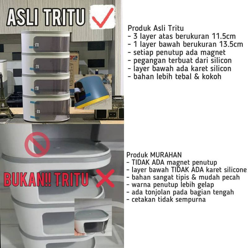 READY TRITU FOOD STORAGE GEN 3 SQUARE 4 LAYERS TUDUNG SAJI KOTAK PINTU MAGNET 4 SUSUN
