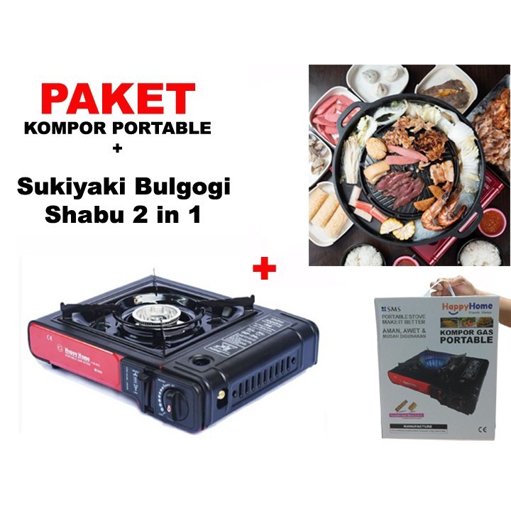 PAKET Happy Home Kompor Portable Sukiyaki Bulgogi Grill Pan Shabu 2in1