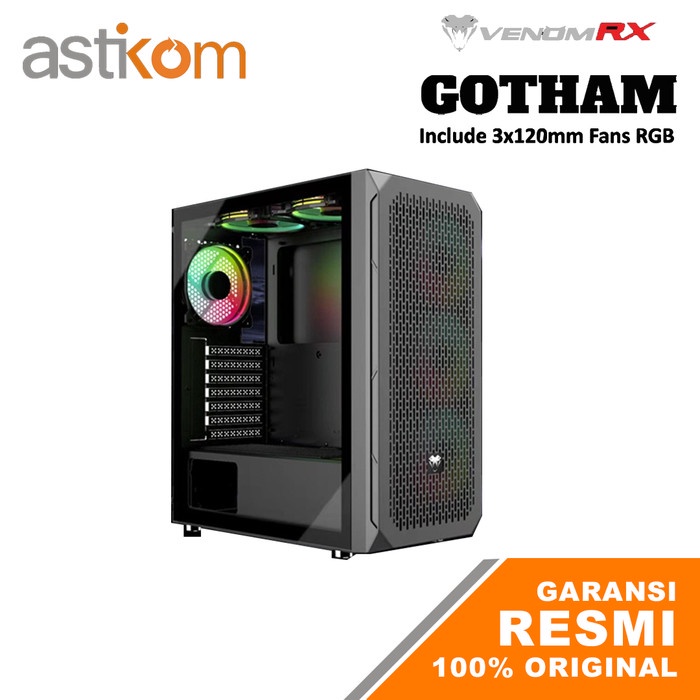 VenomRX Casing PC Gotham ATX Tempered Glass 3x120mm RGB Fan