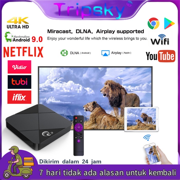 Android Tv Box Ram2+16Gb Android9 Smart Tv Box2.4G Wifi Unlock Top Box Banyak Dicari