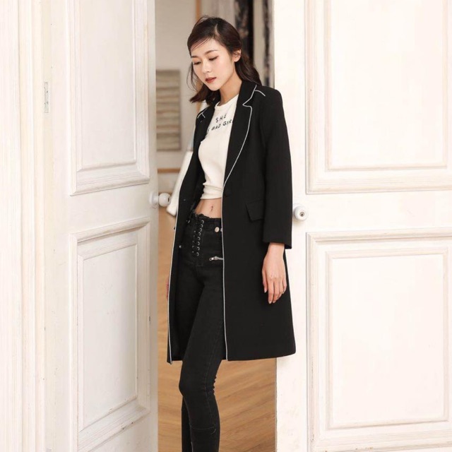 OUTER LONG COAT BLAZER HITAM  FASHION PREMIUM WANITA  IMPORT 